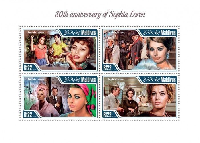 Sophia Loren Cinema Hollywood Movies Kino Maldives MNH stamp set