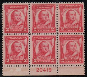 USA #690 VF/XF OG NH, Plate Block of 6, fresh color! CHOICE! Retail $15