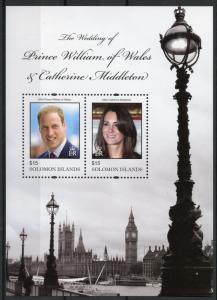 Solomon Islands 2011 MNH Royal Wedding Prince William Kate 2v S/S Royalty Stamps