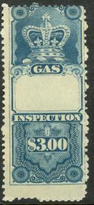 CANADA UNFINISHED 1875 $3.00 GAS INSPECTION REVENUE FG6 or FG14 Unused Scarce