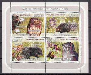 Guinea Bissau, MI cat. 3800-3803 A. Porcupines and Owls with Orchids. ^