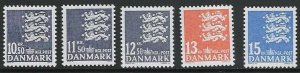 Denmark #1134-38 MNH, state seal, Issued 2002-04