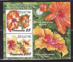 Vanuatu-Sc#692a- id7-unused NH sheet-Flowers-Hibiscus-1996-