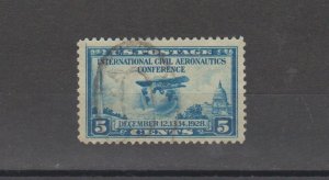 US 650 Aeronautics Conference Issue 5 Cent Blue Globe and Airplane Used