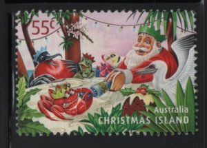 Christmas Island 2011 used Sc 497  55c Santa, crab pulling cracker - Christmas