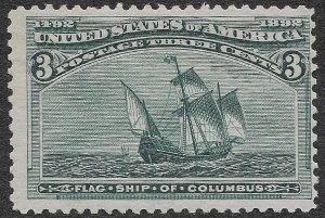 US Scott #232 Unused OG 3c Green Santa Maria Columbian SCV $35