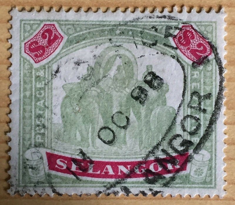 MALAYA 1897 SELANGOR Elephants & Howdah $2 Used SG#62 M2892