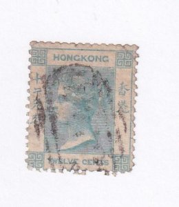 HONG KONG # 3 VF-LIGHT USED 12cts Q/VICTORIA  12cts BLUE CAT VALUE $75