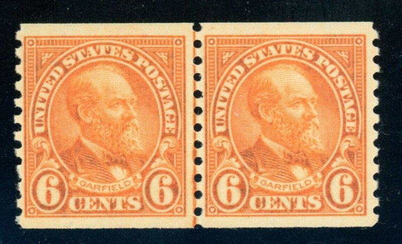 US Stamp #723 Garfield 6c - Joint Lined Coil Pair - MNH - CV $82.50 