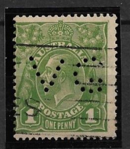 1931 Australia Sc114 1d King George used with VG Victoria government perfin