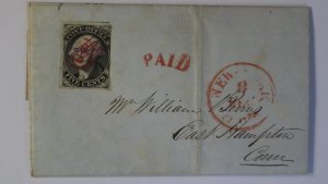 1846 New York 9X1 5c Postmasters Provisional U.S Red Octagon City Carrier Letter