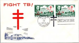 Philippines FDC 1959 - Fight TB - 2 x 3c+5c Stamp - Pair - F43215