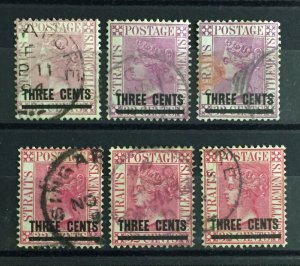 MALAYA Straits Settlements 1885&94 QV THREE CENTS opt Varieties Used SG#83&94