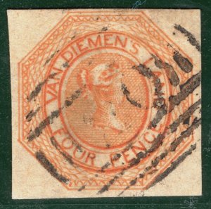 Australia States TASMANIA VDL QV SG.5 4d (1853) COURIER Used Cat £1,000 PIBLUE20