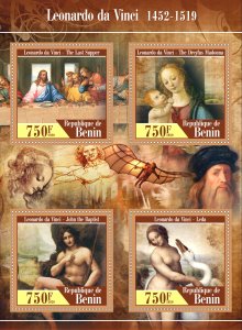 Stamps.Art. Leonardo Da Vinci 2020 year 1+1 sheets perforated Benin