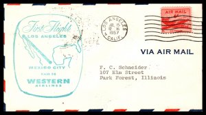 US FAM 36 Los Angeles,CA to Mexico City Western Airlines 1957 First Flight Cover