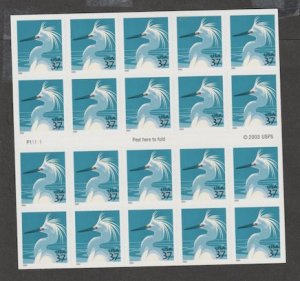 U.S. Scott Scott #3830a Snowy Egret Stamps - Mint NH Booklet Pane - Plate P11111