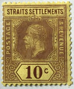 Malaya 1921 Straits Settlements KGV 10c Die I MLH MSCA SG#231ba M4715