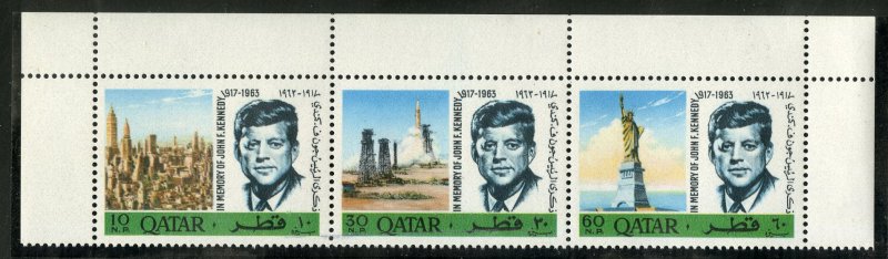 QATAR 102 MNH STRIP 0F 3 SCV $4.00 BIN $3.00 KENNEDY