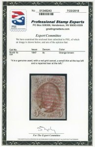 US Stamp #1B Franklin 5c, PSE Cert - USED - CV $725.00 