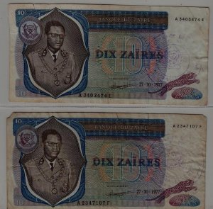 Zaire R4B/ 2 vg banknotes/ faults