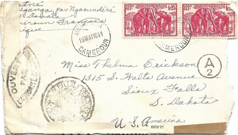 Doyle's_Stamps: French Cameroun Postal History - WW II Era Cover/Usage