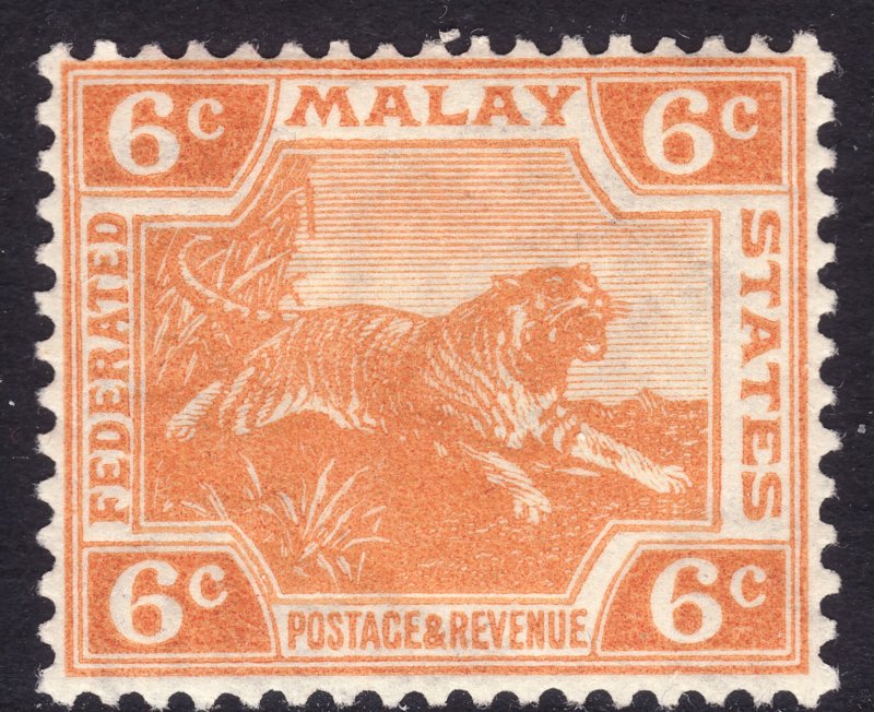 1922 Malaya 5¢ Tiger MLH Sc# 60 CV: $1.00 Wmk 4 sideways