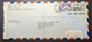 1942 Registered Trinidad and Tobago Airmail Cover Trinidad to New York NY USA