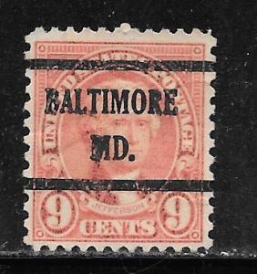 USA 641: 9c Jefferson, Baltimore, MD. Precancel, used, F