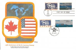 Jnt Canada-USA St. Lawrence Seaway FDC Jun 26, 1984 Sc 2091 Massena NY & Canada