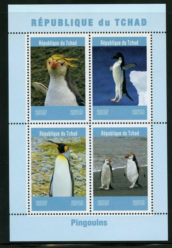 CHAD 2019  PENGUINS  SHEET OF FOUR MINT NEVER HINGED