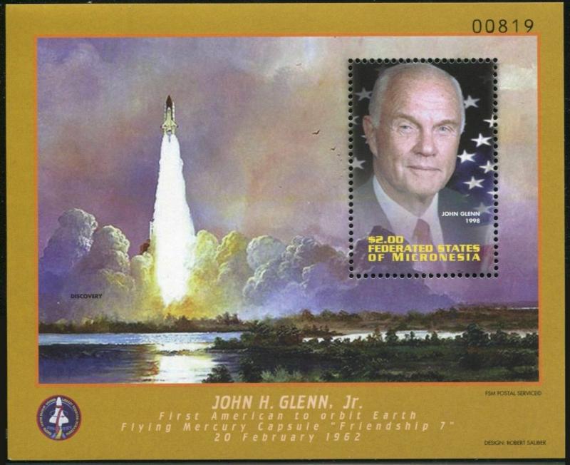 Micronesia 324-325 ah,326-327 sheets,MNH. John Glenn,1998.Friendship 7,Shuttle.