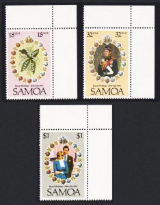 Samoa Charles and Diana Royal Wedding 3v Top Corners 1981 MNH SC#558-560