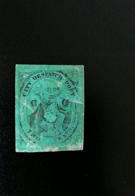 1847 2c City Despatch Post, CC, Washington, Green & Black, Local Scott 40L4