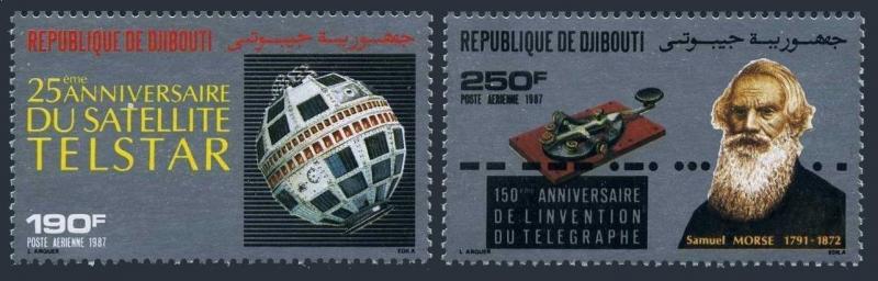 Djibouti C233-C234,MNH.Michel 498-499. Telstar-25.Telegraph-150,1987.S.Morse.