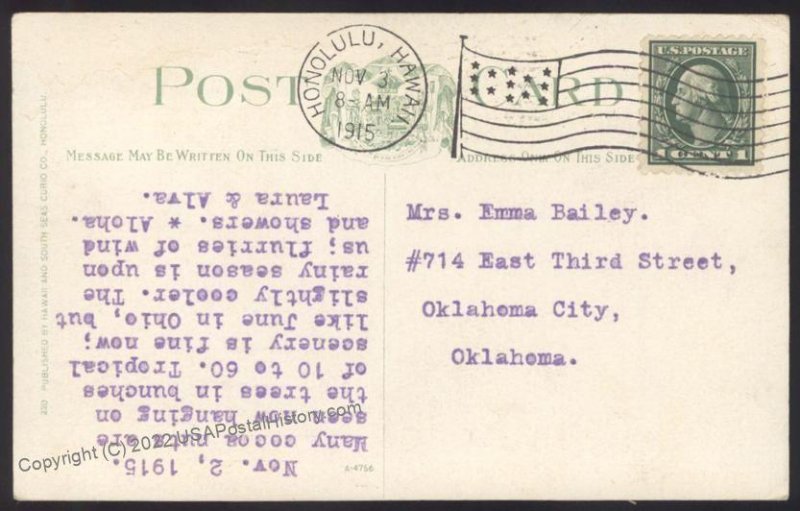 Hawaii USA 1915 Used Postcard Territory Territorial Cover 109033