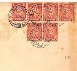 DD219 1922 Rhodesia *Lusakas* 6d Rate 1d Perf 14 ADMIRALS Franking Reduced Cover