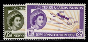 TURKS & CAICOS ISLANDS QEII SG251-252, 1959 NEW CONSTITUTION set, LH MINT. 