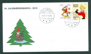 Denmark Cover. 2010. Helsing.“Christm.Seal Walk # 34. Sc# 1482.Santa Rock. Horse