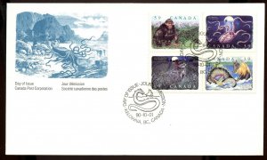 ?1990 Imaginary Creatures 4 x 39 cents FDC cover Canada