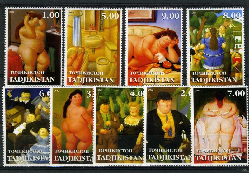 Tajikistan 2002 Fernando Botero NUDES Paintings set (9v) Perforated Mint (NH)