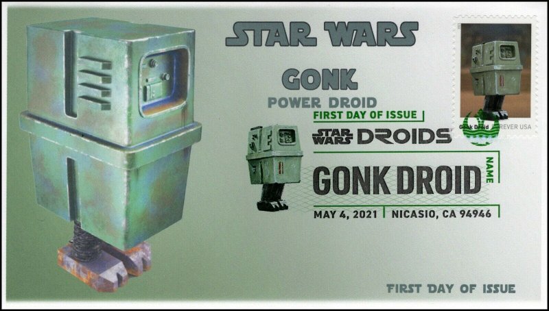 21-111, 2021,Star Wars Droids, Gonk, First Day Cover, Digital Color Postmark,