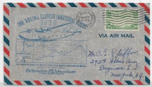 Honolulu to Long Island, N.Y. 1939 1st Flt Clipper, Honolulu Advertiser (49732)
