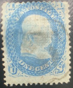 1867 Benjamin Franklin 1 cent #92 US Stamp Used