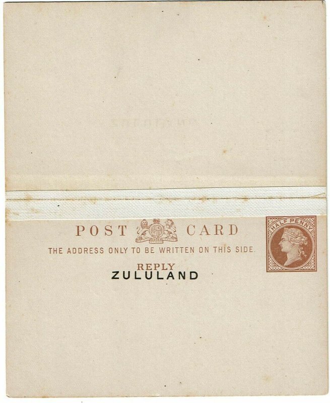 Zululand 1897 partial Eshowe cancel on postal reply card to Natal