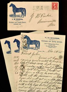 1901 F. M. ROGERS HORSES  Cover & Letterhead Brewer ME (3 Pages )