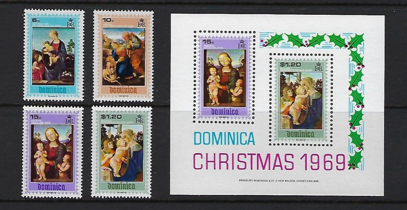 DOMINICA SCOTT #287-290A  CHRISTMAS 1969 WITH SOUVENIR SHEET  MINT NEVER HINGED