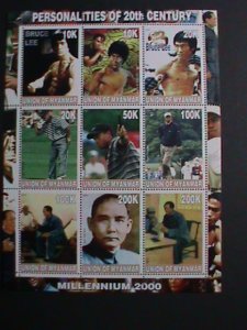 MYANMAR -2000 20TH CENTURY-WORLD FAMOUS PEOPLE MNH SHEET VERY FINE BRUCE LEE-