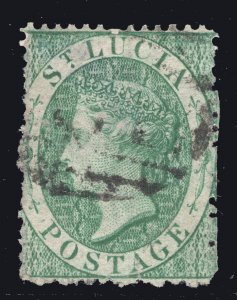 MOMEN: ST LUCIA SG #3b 1860 DEEP GREEN USED £225 LOT #67034*