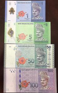 baja.C) MALAYSIA BANK NOTE RINGGIT SET 1+5+50+100 POLYMER UNC ND2012